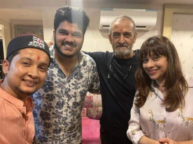 Mahesh Manjrekar poses with Indian Idol 12 winner Pawandeep Rajan and Aashish Kulkarni